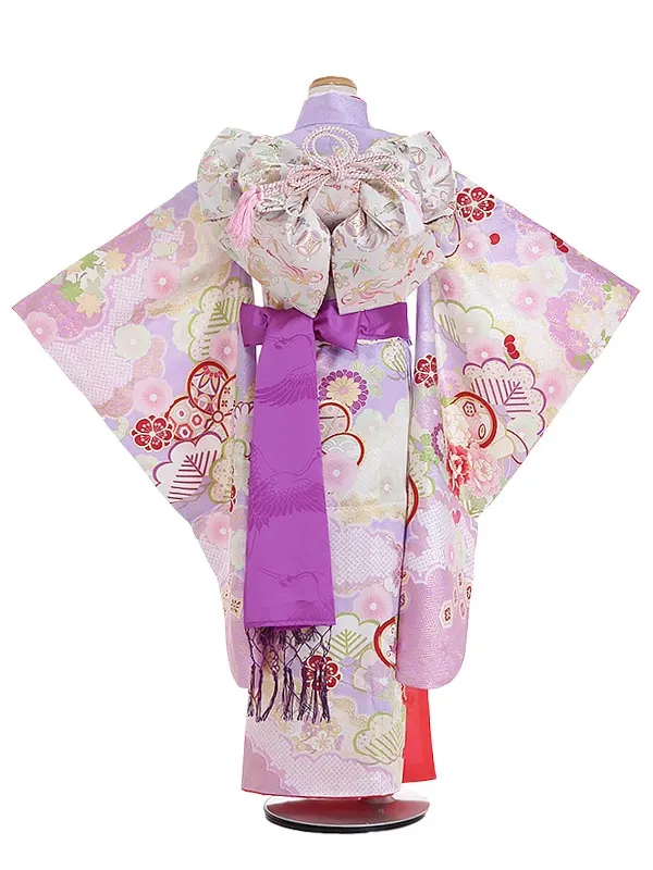 七五三レンタル(7歳女結び帯)Y754 正絹 四季の花 松竹梅 紫