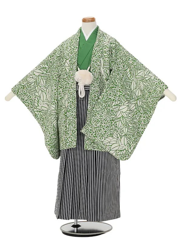 小学生卒業式袴男児0010 緑ボタニカル×緑無地