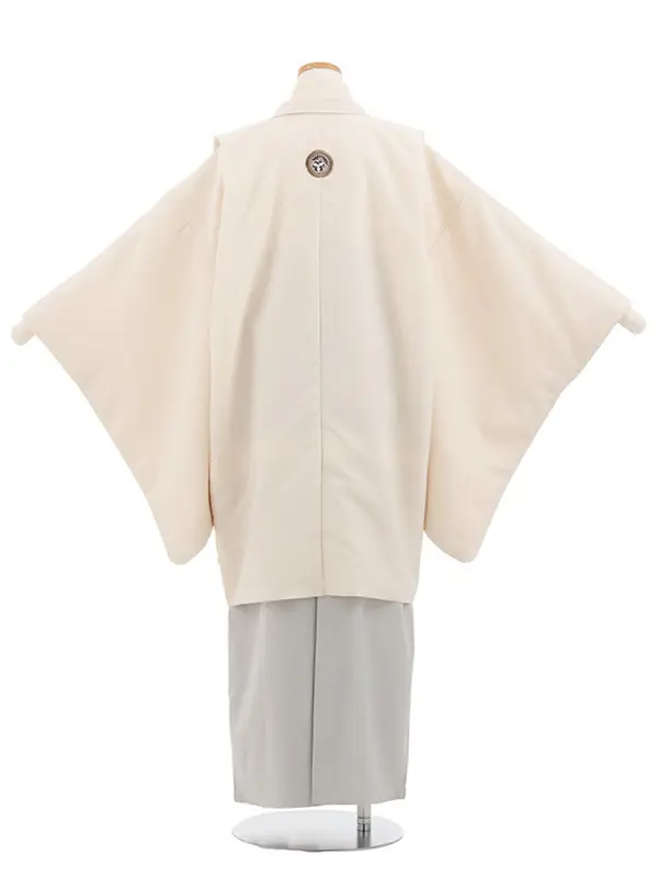 小学生卒業式袴男児0011 クリーム地 刺しゅう紋×グレー袴