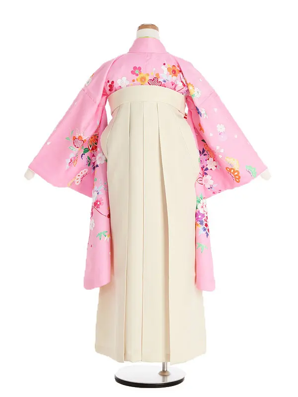 ジュニア袴(女児)陽気な天使 ピンク地小花柄×白袴 1002