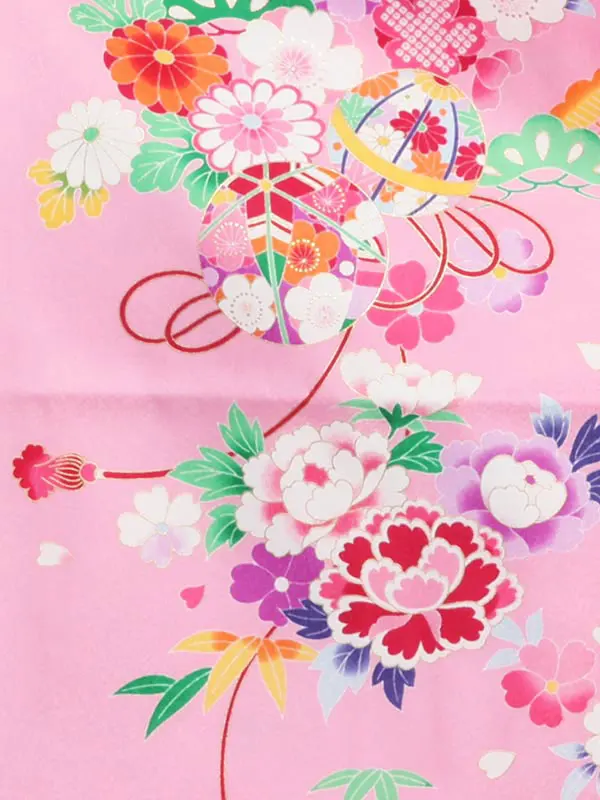 ジュニア袴(女児)陽気な天使 ピンク地小花柄×白袴 1002