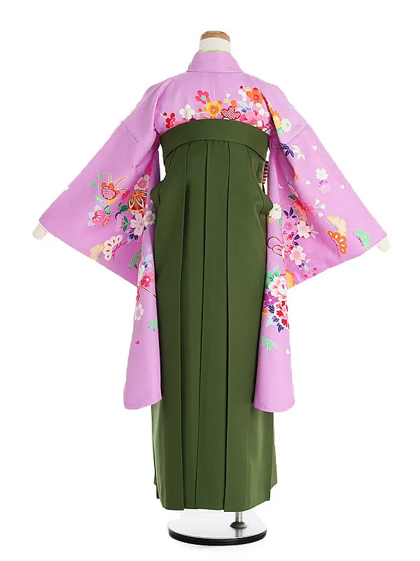 ジュニア袴(女児)陽気な天使 紫地小花柄×緑袴 1003