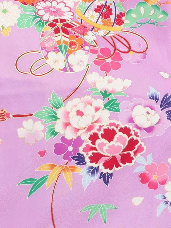 ジュニア袴(女児)陽気な天使 紫地小花柄×緑袴 1003