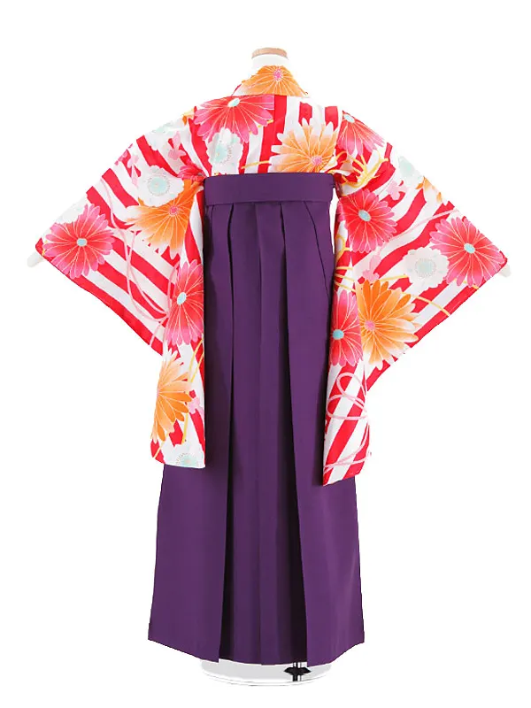 小学生卒業式袴 (女児)赤白地菊柄×紫 1304