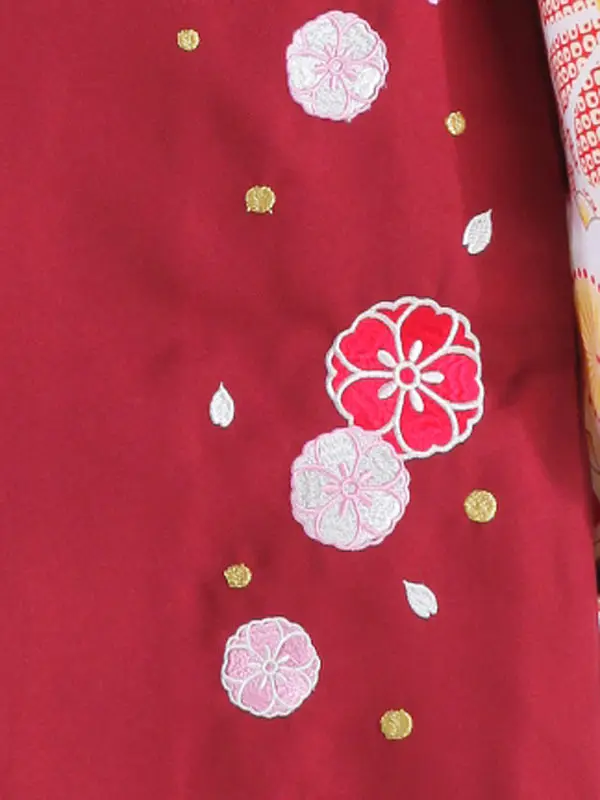 小学生卒業式袴 (女児)からし色椿柄×エンジ 1306