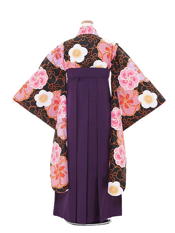 小学生卒業式袴 (女児)黒色梅柄×紫袴 1307