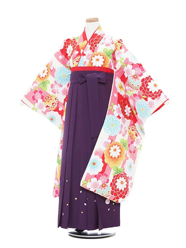小学生卒業式袴 (女児)赤×紫/ダリア・毬1308