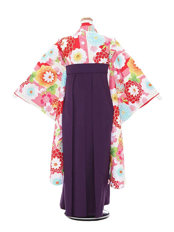 小学生卒業式袴 (女児)赤×紫/ダリア・毬1308