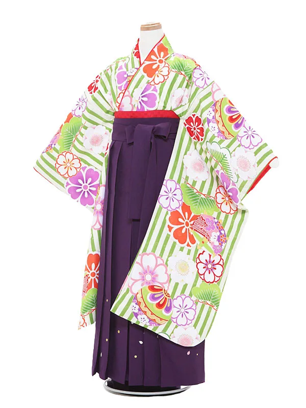 小学生卒業式袴 (女児)緑×紫/桜・毬1309