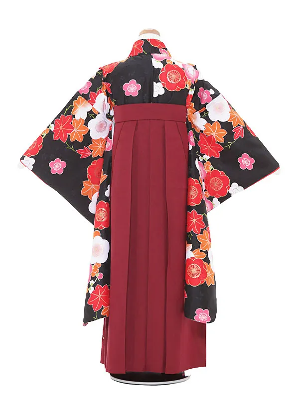 小学生卒業式袴 (女児)黒×エンジ/紅葉1310