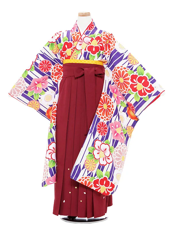 小学生卒業式袴 (女児)紺×エンジ/椿1311