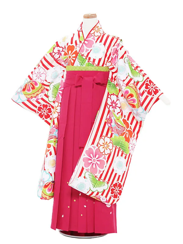 小学生卒業式袴 (女児)赤×ピンク/桜・毬1313