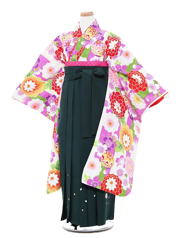 小学生卒業式袴 (女児)紫×緑/ダリア1315