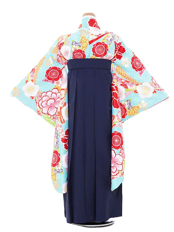 小学生卒業式袴 (女児)水色×紺/梅と束のし1317