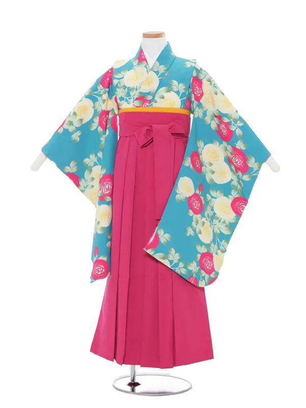 青地薔薇模様×ピンク袴 1318