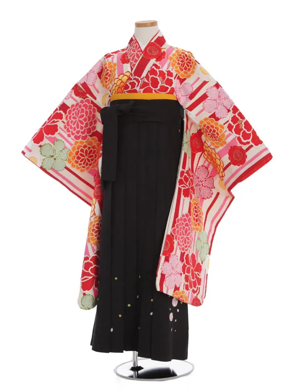 夢千代 クリーム×赤ストライプ地菊柄×黒袴 1319