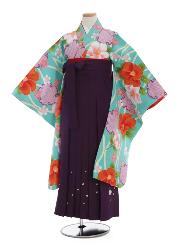 夢千代 水色地椿桜柄×紫袴 1322