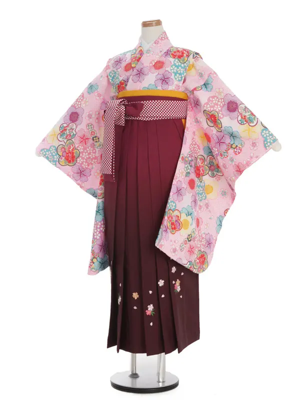 ピンク地雲取り小花柄×エンジ袴 1323