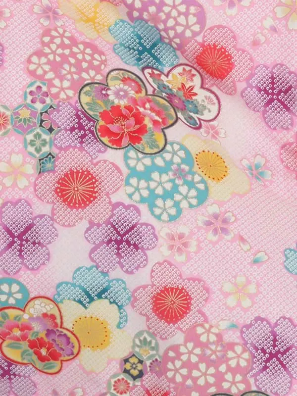 ピンク地雲取り小花柄×エンジ袴 1323