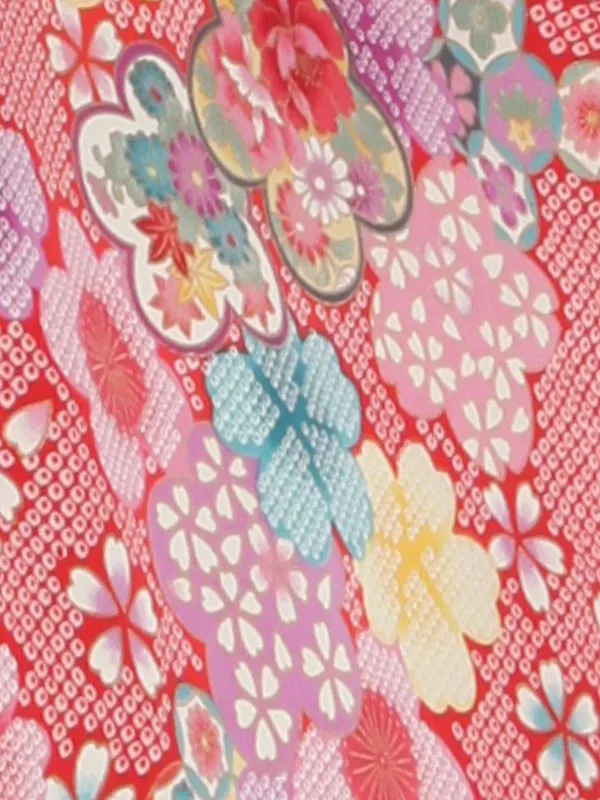 赤地雲取り小花柄×緑袴 1327