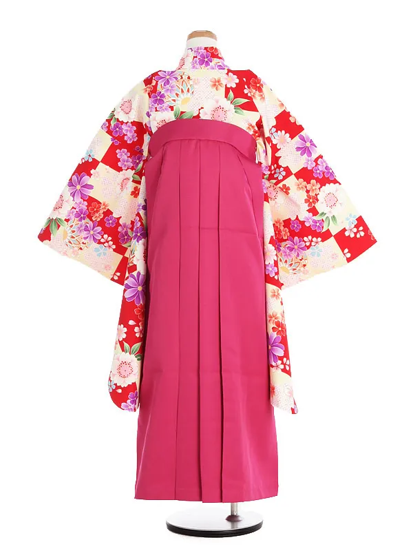 ジュニア袴(女児)赤地小花毬柄×ピンク袴 1328