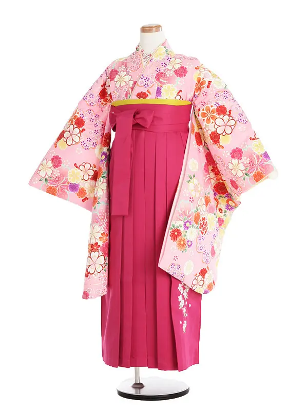 ジュニア袴(女児)ピンク地小花柄×ピンク袴 1329