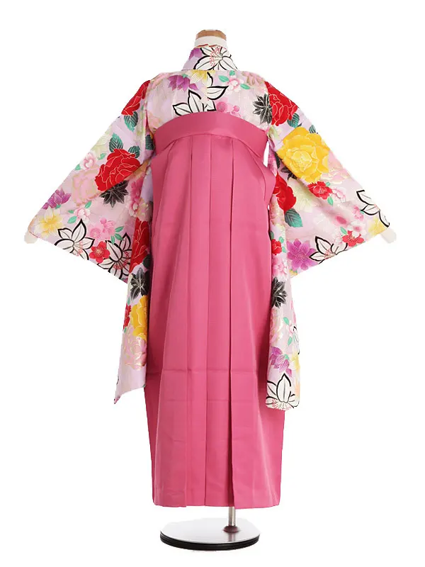 ジュニア袴(女児)薄紫地大輪バラ柄×ピンク袴 1331