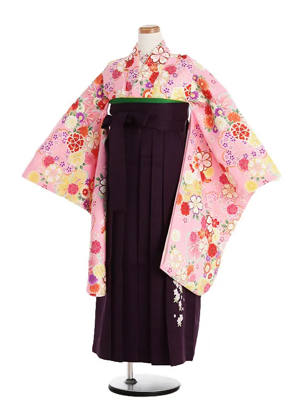 ジュニア袴(女児)ピンク地小花柄×紺袴 1332