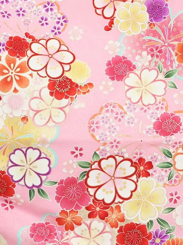 ジュニア袴(女児)ピンク地小花柄×紺袴 1332