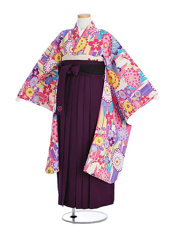 小学生卒業袴 JENNI love ピンク地菊柄×紫袴1335