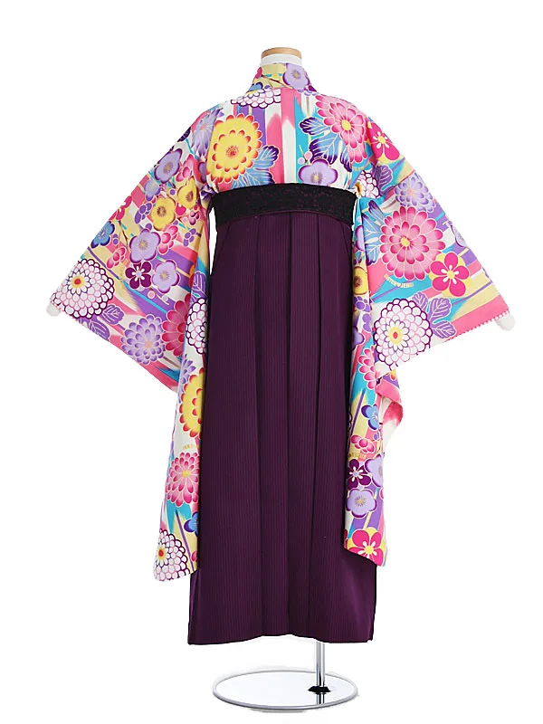 小学生卒業袴 JENNI love ピンク地菊柄×紫袴1335