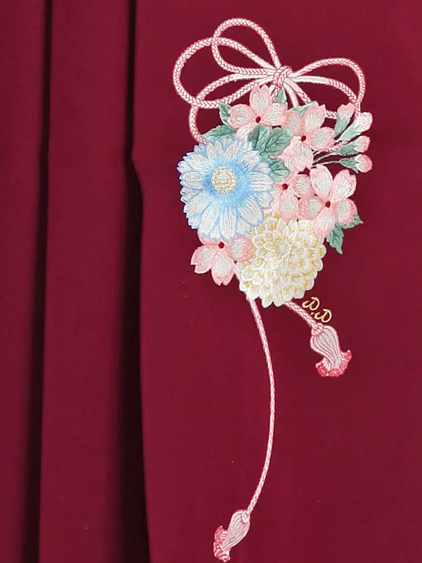 小学生卒業袴 ポンポネット緑地梅柄×エンジ袴1336