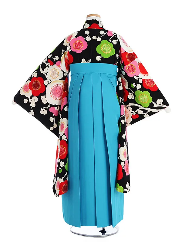 小学生卒業袴 紅一点 黒地椿柄×青袴1337