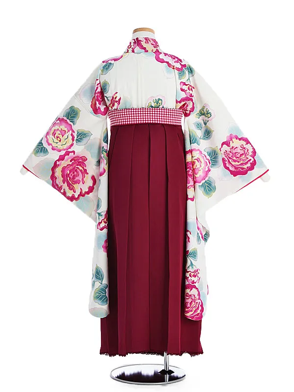 小学生卒業袴 メゾピアノ 白地薔薇柄×えんじ袴1338