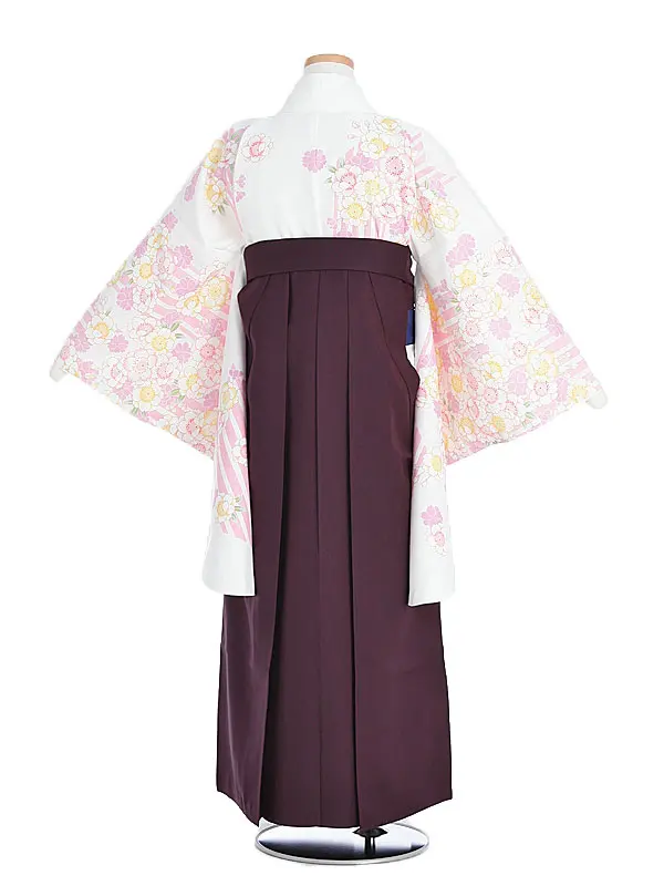 小学生卒業袴 夢千代 白地花柄×紫袴1339