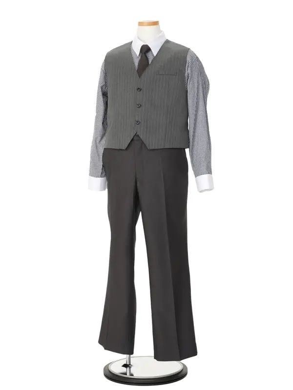 [男児スーツ][B体]ゆったり/長ズボン/グレー3ピース2つ釦/BS90