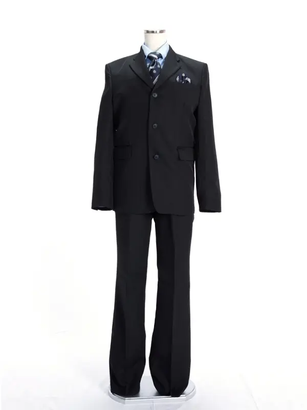 [男児スーツ]長ズボン/黒3つ釦/水色ストライプシャツBS28