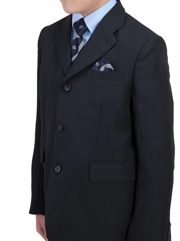 [男児スーツ]長ズボン/黒3つ釦/水色ストライプシャツBS28