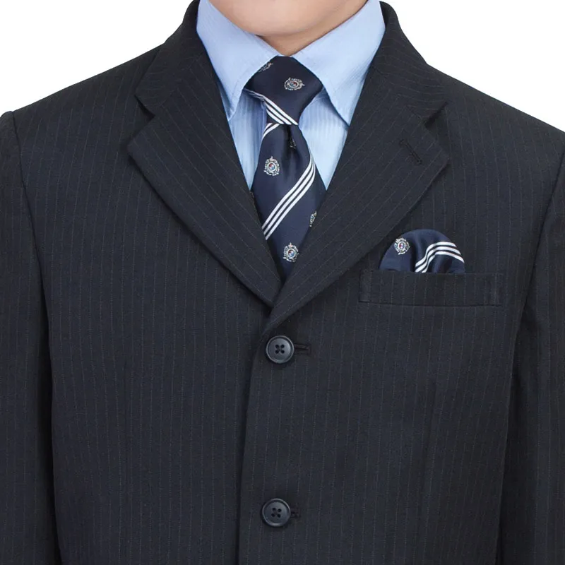 [男児スーツ]長ズボン/黒3つ釦/水色ストライプシャツBS28