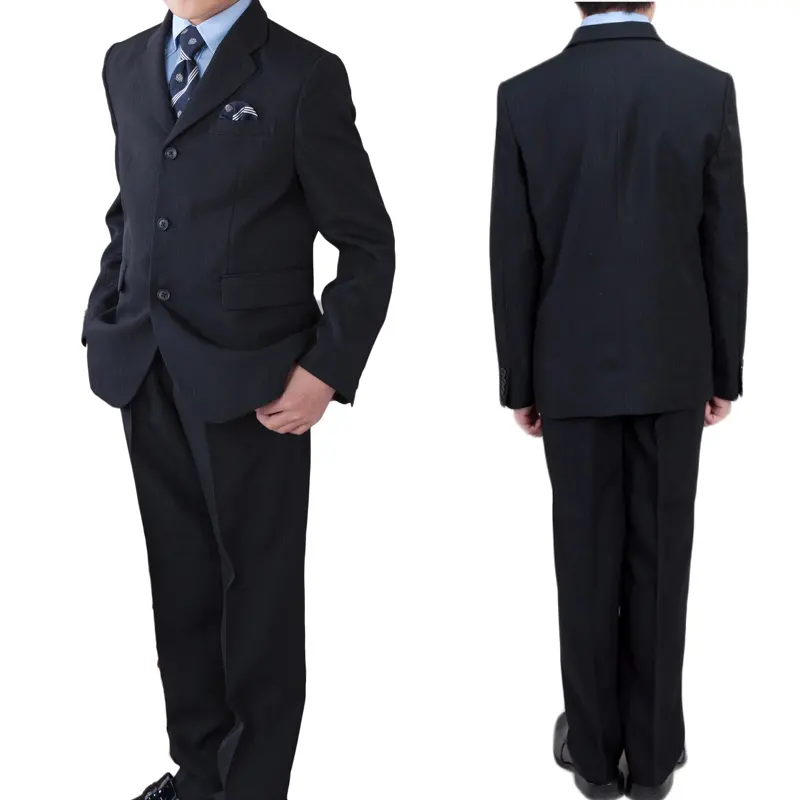 [男児スーツ]長ズボン/黒3つ釦/水色ストライプシャツBS28