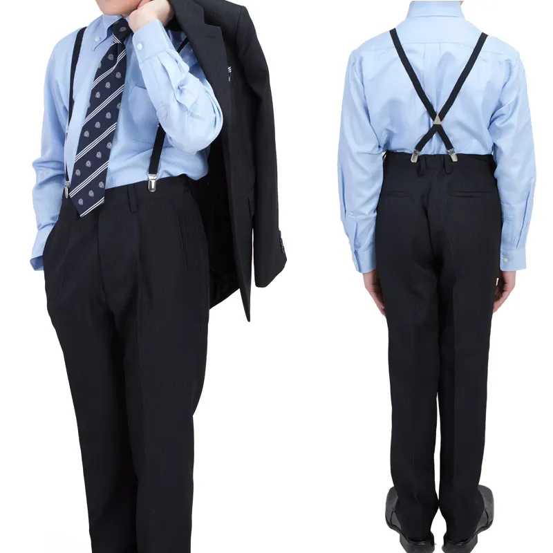 [男児スーツ]長ズボン/黒3つ釦/水色ストライプシャツBS28