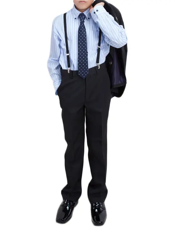 [男児スーツ]長ズボン/黒/水色にブルーラインシャツ/BS29