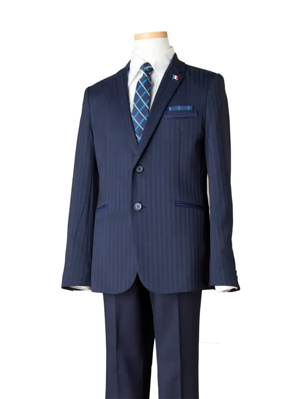 [男児スーツ]長ズボン/紺シャドーストライプ/白地ピンストライプシャツBS36