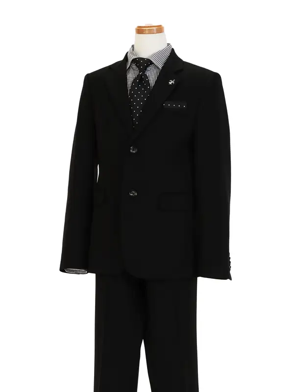 [男児スーツ]長ズボン/黒シャドーストライプ/ギンガムチェックシャツBS49