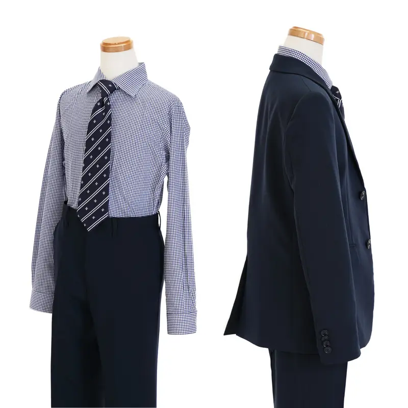 [男児スーツ]長ズボン/紺2つボタン/ギンガムチェックシャツ/BS50