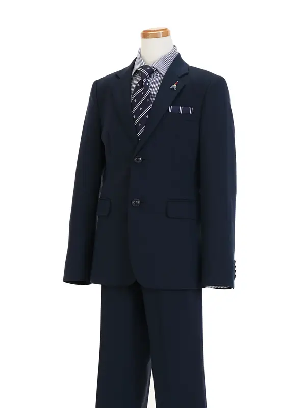 [男児スーツ]長ズボン/紺2つボタン/ギンガムチェックシャツ/BS50