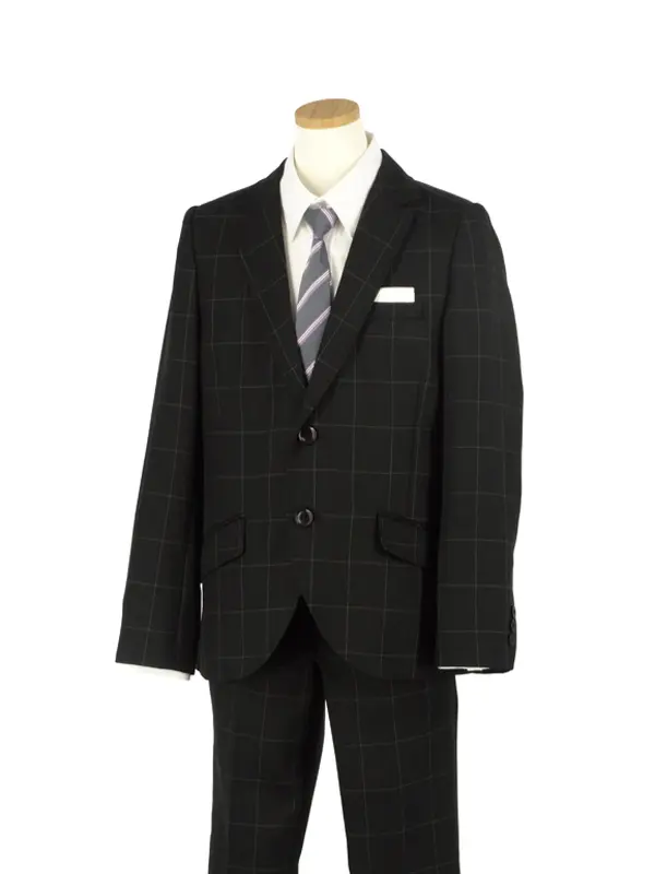 [男児スーツ]長ズボン/黒チェック/2つボタン/BS52