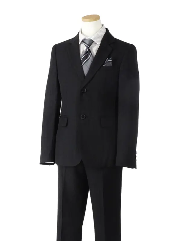 [男児スーツ]長ズボン/黒ベーシック2つ釦/白地ストライプシャツ/BS64