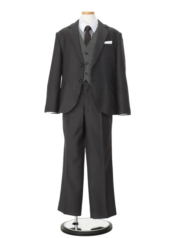 [男児スーツ]長ズボン/3ピースグレー2つ釦/BS90