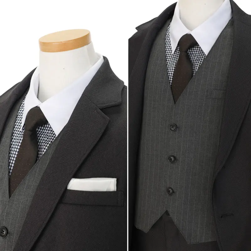 [男児スーツ][E体]もっとゆったり/長ズボン/グレー3ピース2つ釦/BS90